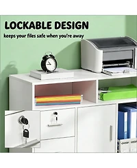 Rainsken Mobile Storage Cabinet, Printer Stand Unit, Home Office Organizer with 3 Shelves, 2 Drawers and a Cabinet for Study Room