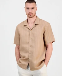 Alfani Men's Short-Sleeve Linen-Blend Shirt, Macy's Exclusive - Simple Stripe Yd