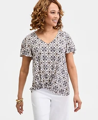 Jm Collection Women's Printed Short Sleeve V-Neck Twist-Front Top, Macy's Exclusive