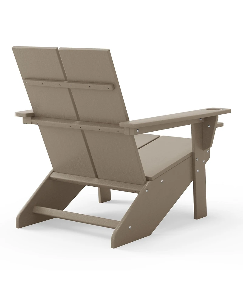 Outdoor Hdpe Modern Adirondack Chair with Folding Patio Ottoman and Cup Holder