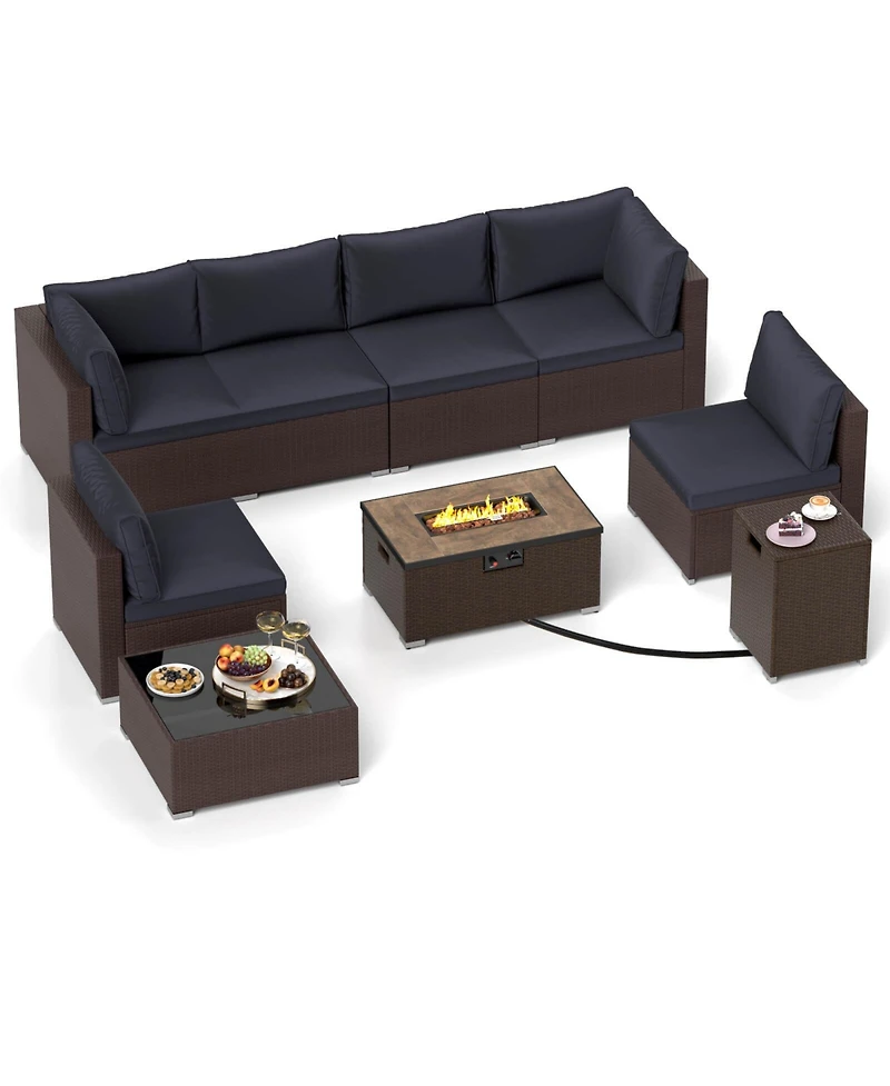 Gymax 12 Pcs Furniture Set w/ 32'' Fire Pit Table & Propane Tank Cover Outdoor