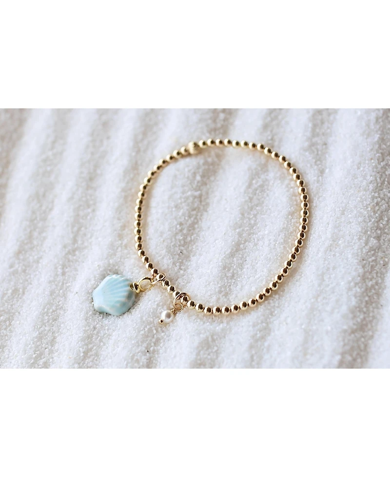 Bowood Lane Non-Tarnishing 3mm Gold Filled Beads With Mini Pearl and Glass Seashell Charm Bracelet