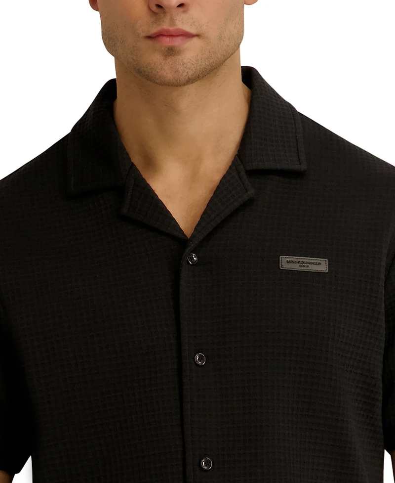 Karl Lagerfeld Paris Men's Open Weave Camp Collar Shirt