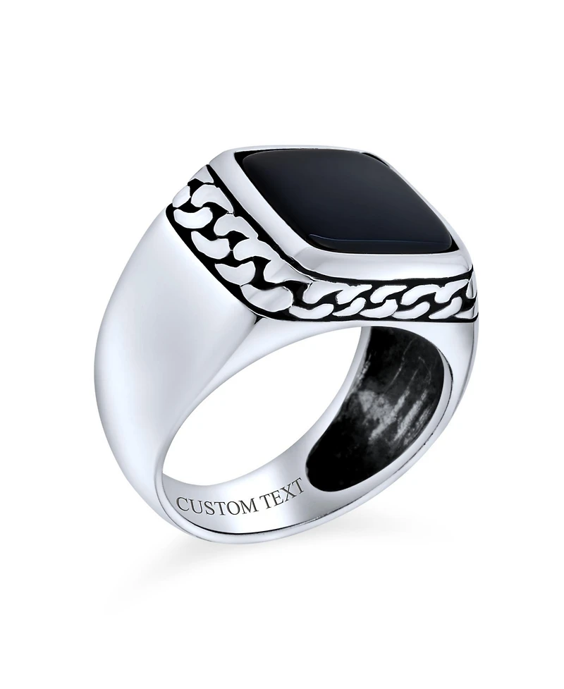 Bling Jewelry Classic Chain Link Accent Black Onyx Square Signet Ring Heavy Oxidized .925 Sterling Silver