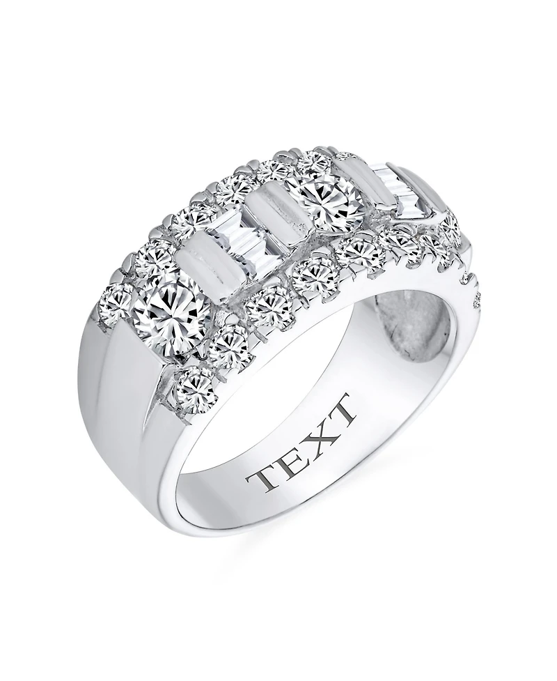 Bling Jewelry Channel Set Cz Alternating Round Baguette Wide Couples Art Deco Style Band Ring .925 Sterling Silver 9MM