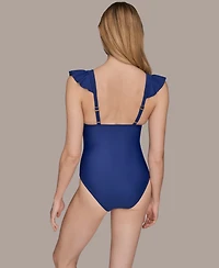 Donna Karan Women's Belted Flutter-Sleeve One-Piece Swimsuit