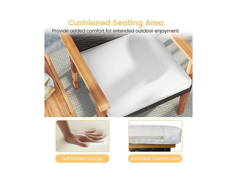 Slickblue Patio Pe Wicker 3-Piece Bistro Set with Acacia Wood Table