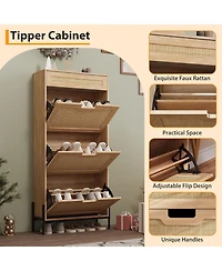 gaomon Rattan Shoe Cabinet with 3 Flip Doors and Drawer Freestanding Shoe Organizer with Adjustable Shelves