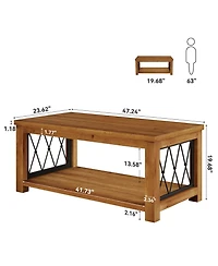 Tribesigns 47.2" Solid Wood Coffee Table, Farmhouse Rectangular Center Table, 2-Tier Low Cocktail Tea Table