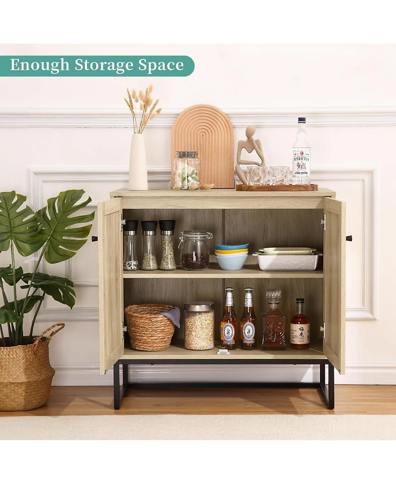 gaomon Set of 2 Storage Cabinet with Rattan Doors, Rattan Cabinet Sideboard Buffet Cabinet Console Table for Living Room, Entryway, Kitchen