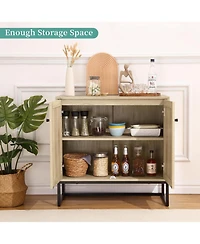 gaomon Set of 2 Storage Cabinet with Rattan Doors, Rattan Cabinet Sideboard Buffet Cabinet Console Table for Living Room, Entryway, Kitchen