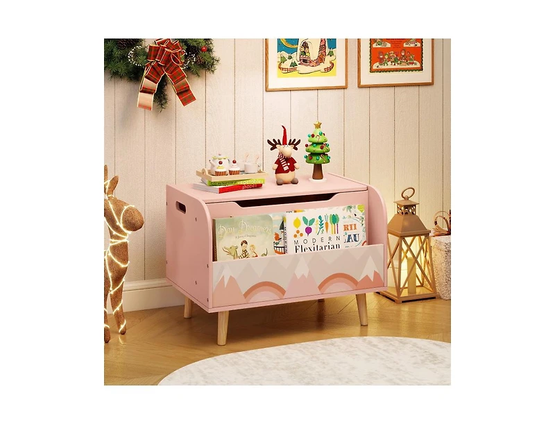 Slickblue Kids Wooden Toy Box with Front Bookshelf and Solid Wood Legs