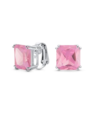 Bling Jewelry 12MM Princess Cut Cubic Zirconia Cz Solitaire Statement Clip On Stud Earrings Non Pierced