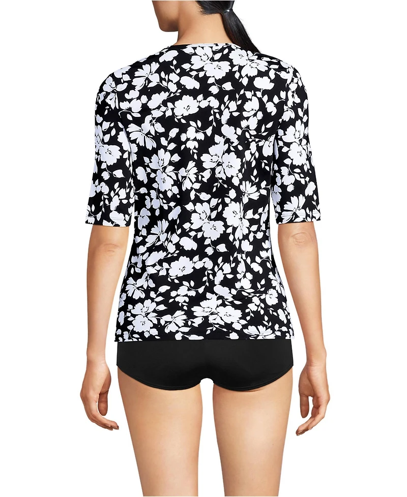 Lands' End Women's Petite SunShade Upf 50 Elbow Sleeve Rash Guard Swim Tee