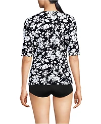 Lands' End Women's Petite SunShade Upf 50 Elbow Sleeve Rash Guard Swim Tee