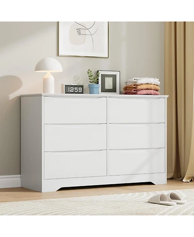 gaomon 6 Drawer Tall Wood Dresser, Modern Storage Chest with Wide Top for Bedroom
