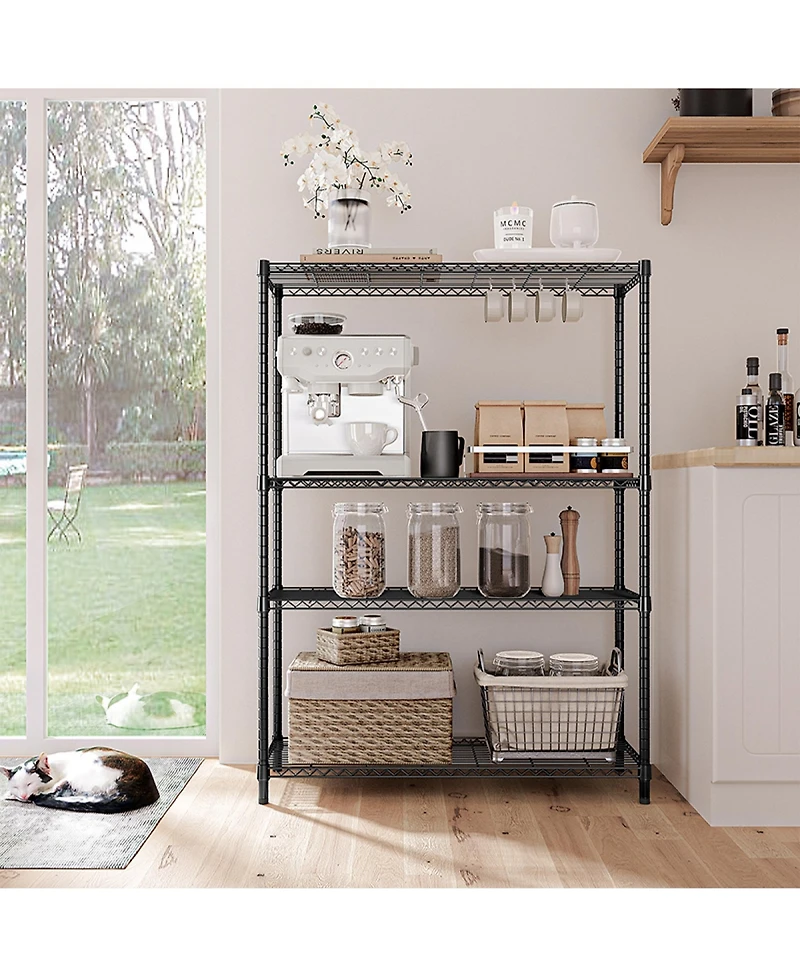 Rainsken 4- Tier Metal Storage Shelves, Adjustable Wire Shelving Rack for Garage, Basement, Warehouse, 1400 Lbs Capacity