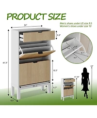 gaomon Shoe Storage Cabinet with 2 Flip Drawers Fluted Organizer Metal Legs Slim Entryway Rack