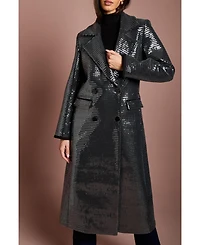 Coast Women's Faux Fur Collar Sequin Longline Coat