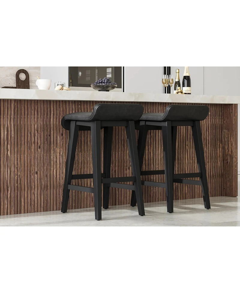 gaomon Bar Stools Set of 2, Modern Upholstered Kitchen Stools with Low Back, Footrest & Wood Legs, Counter Height for Kitchen or Dining