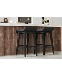 gaomon Bar Stools Set of 2, Modern Upholstered Kitchen Stools with Low Back, Footrest & Wood Legs, Counter Height for Kitchen or Dining