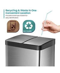 Home Zone Living 16 Gallon Dual Trash and Recycling Can with Removable Liners and Soft Close Lids, Stainless Steel