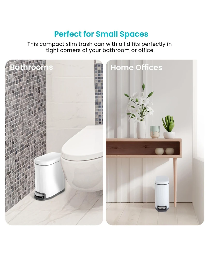 Home Zone Living 1.3 Gallon Slim Stainless Steel Trash Can with Reeded Pattern, Soft Close Lid and Removable Liner