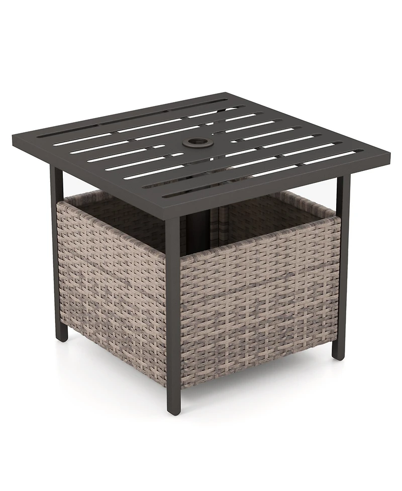 sumyeg Outdoor Patio Rattan Wicker Side Table with Steel Frame for Deck
