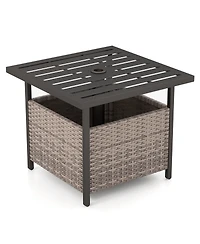 sumyeg Outdoor Patio Rattan Wicker Side Table with Steel Frame for Deck