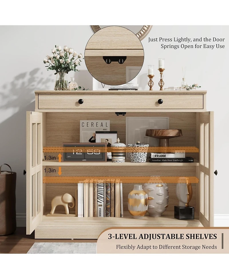 gaomon 35 Point 4 Inch Oak Sideboard Buffet Cabinet with Glass Door Modern Storage Adjustable Shelves Drawer Dining Room Kitchen