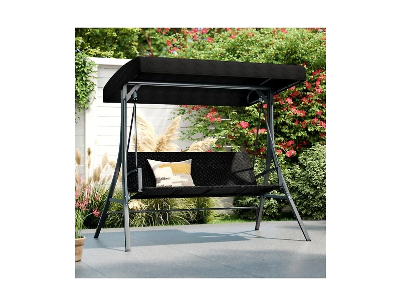 Slickblue Outdoor Canopy Swing Chair for 3 with Rattan Back
