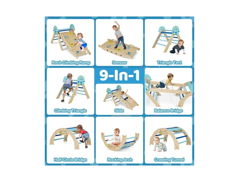 Slickblue 8-in-1 Kids Climbing Triangle Gym Unicorn Theme Foldable