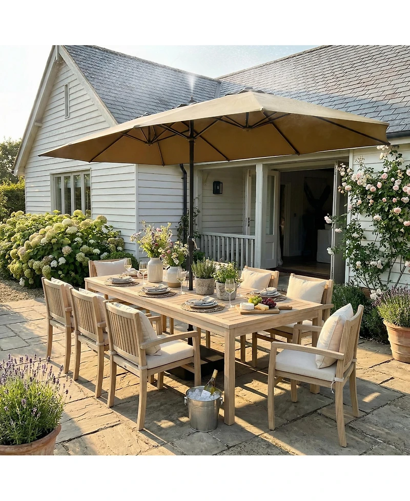 Homsee 15 ft. Double Sided Umbrella Outdoor Patio with Spray System, Base and Sand Bag