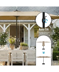 Homsee 15 ft. Double Sided Umbrella Outdoor Patio with Spray System, Base and Sand Bag