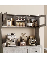 gaomon 66 Inch Kitchen Pantry Cabinet with Microwave Shelf Hutch with 3 Drawers Led Lights Tall Storage