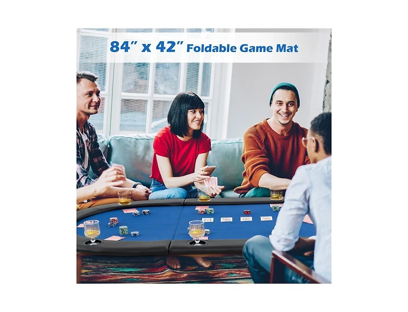 Hongge Portable 84 x 42 Inch 10-Player Foldable Padded Poker Table Top-Blue
