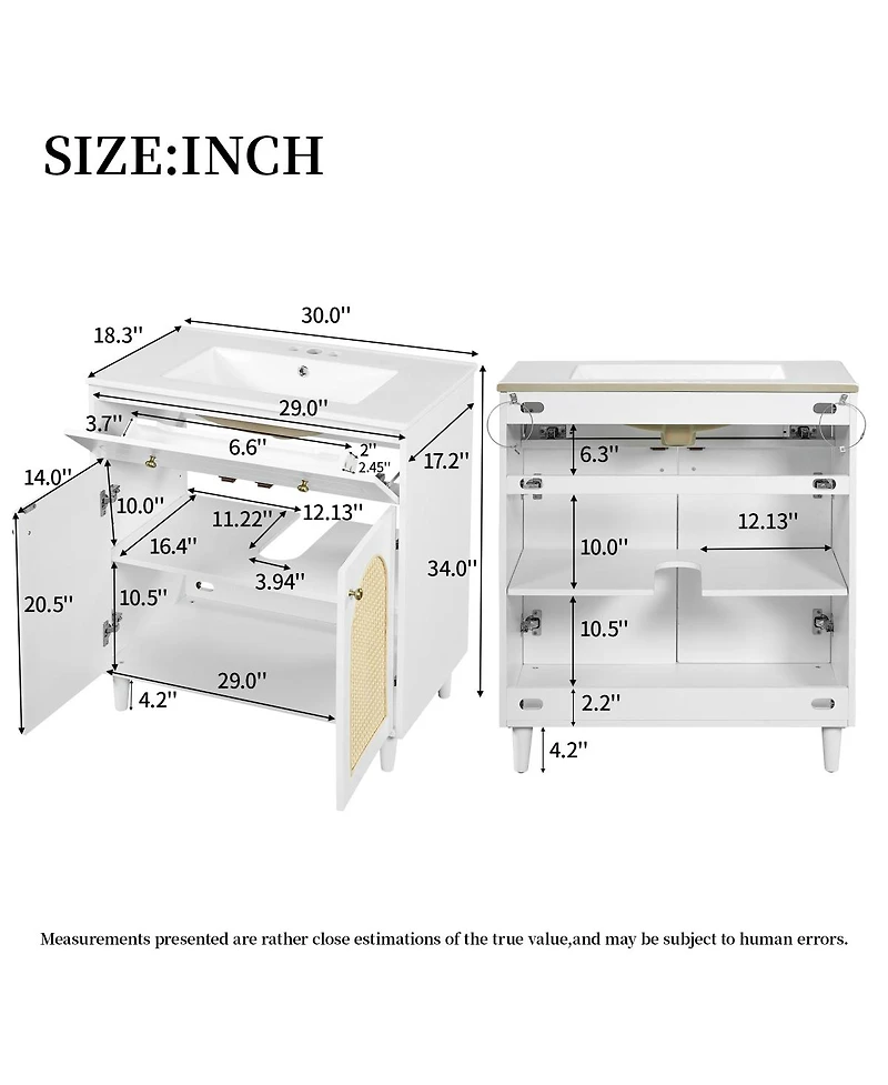 Sillysis 30 Inch Freestanding Bathroom Vanity with Sink, Solid Wood & Mdf Cabinet, Tip Drawer & Adjustable Shelf for Modern Storage