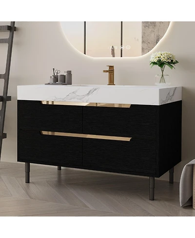Sillysis 35.4" Modern Sintered Stone Bathroom Vanity, Free-Standing or Wall-Mounted, 4 Soft-Close Drawers, Undermount Sink-Sillysis