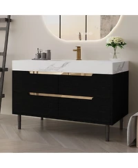 Sillysis 35.4" Modern Sintered Stone Bathroom Vanity, Free-Standing or Wall-Mounted, 4 Soft-Close Drawers, Undermount Sink-Sillysis