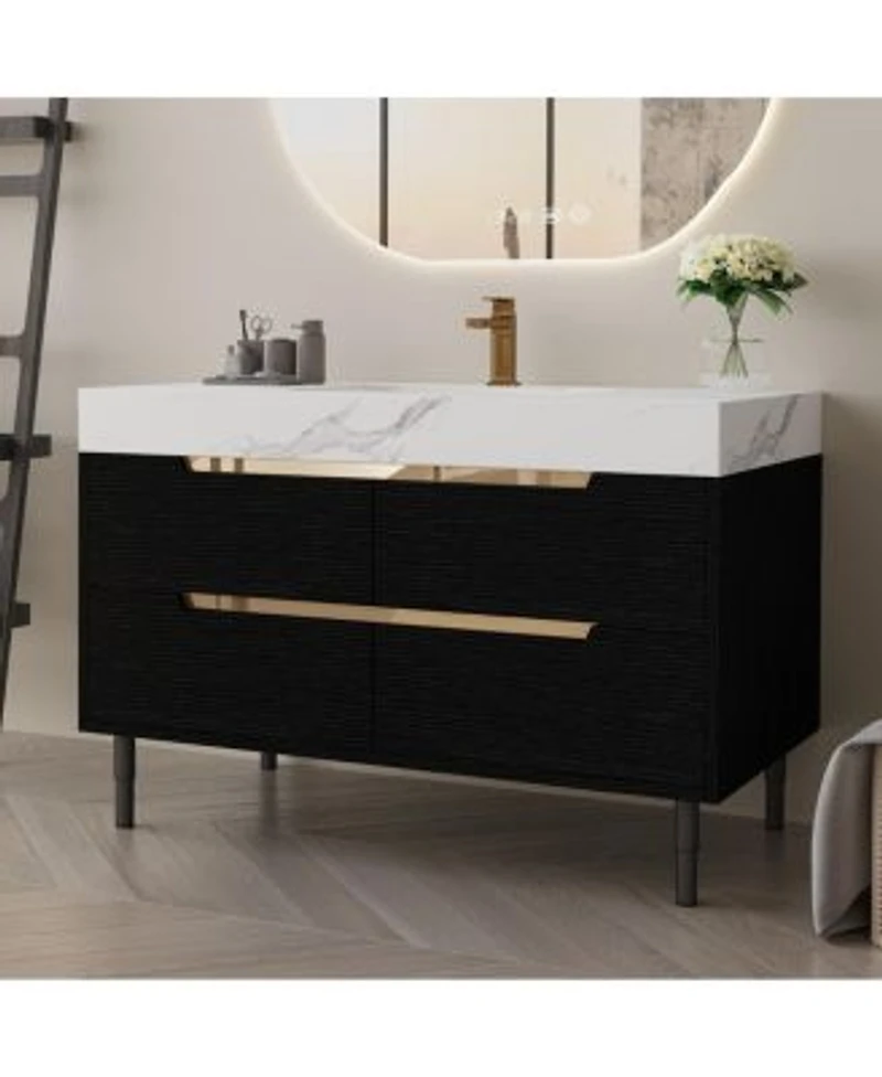 Sillysis 35.4 Modern Sintered Stone Bathroom Vanity Free Standing Or Wall Mounted 4 Soft Close Drawers Undermount Sink Sillysis