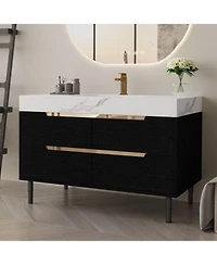 Sillysis 35.4 Modern Sintered Stone Bathroom Vanity Free Standing Or Wall Mounted 4 Soft Close Drawers Undermount Sink Sillysis
