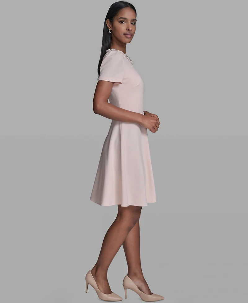 Karl Lagerfeld Paris Women's Embellished Neck Short Dress