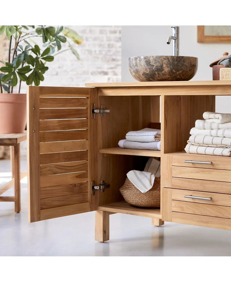 Tikamoon Solid Teak Wood Vanity Cabinet Wash Stand Adjustable Drawers Bathroom Furniture