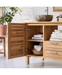 Tikamoon Solid Teak Wood Vanity Cabinet Wash Stand Adjustable Drawers Bathroom Furniture