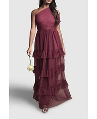 Oasis Women's Pleated One Shoulder Tiered Maxi Dress