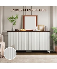 gaomon 61 Inch Modern Fluted Wood Buffet Cabinet with 4 Doors - Adjustable Shelf Storage Sideboard for Kitchen, Dining Room