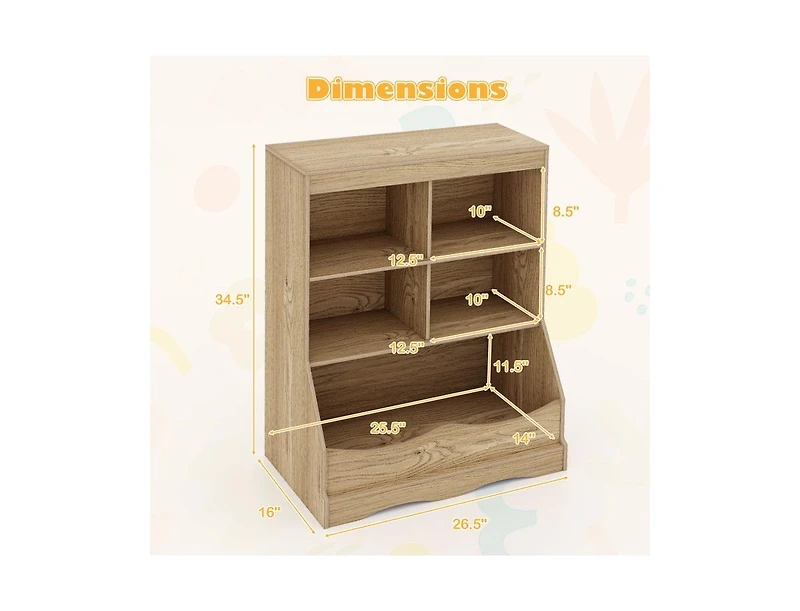 3-Tier Children's Multi-Functional Bookcase Toy Storage Bin Floor Cabinet