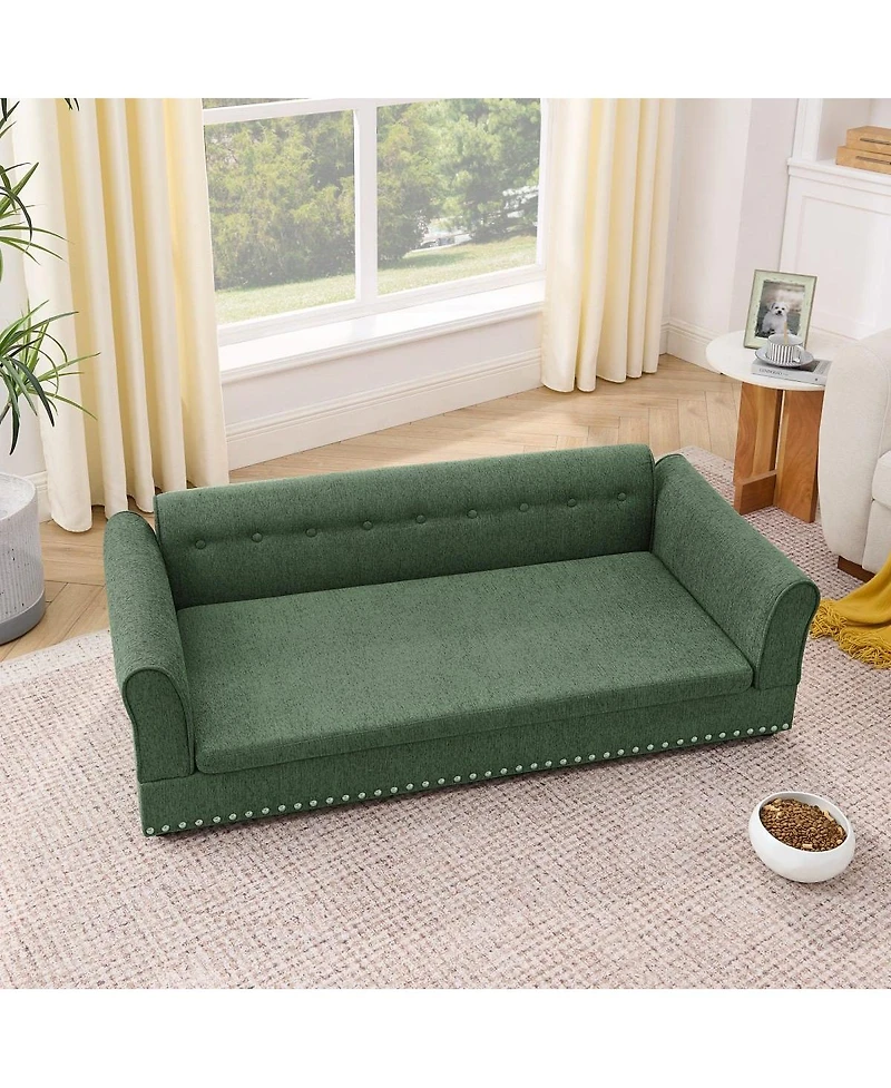 6thdruple Modern Linen Dog Sofa Bed, Oversized Pet Furniture with Backrest