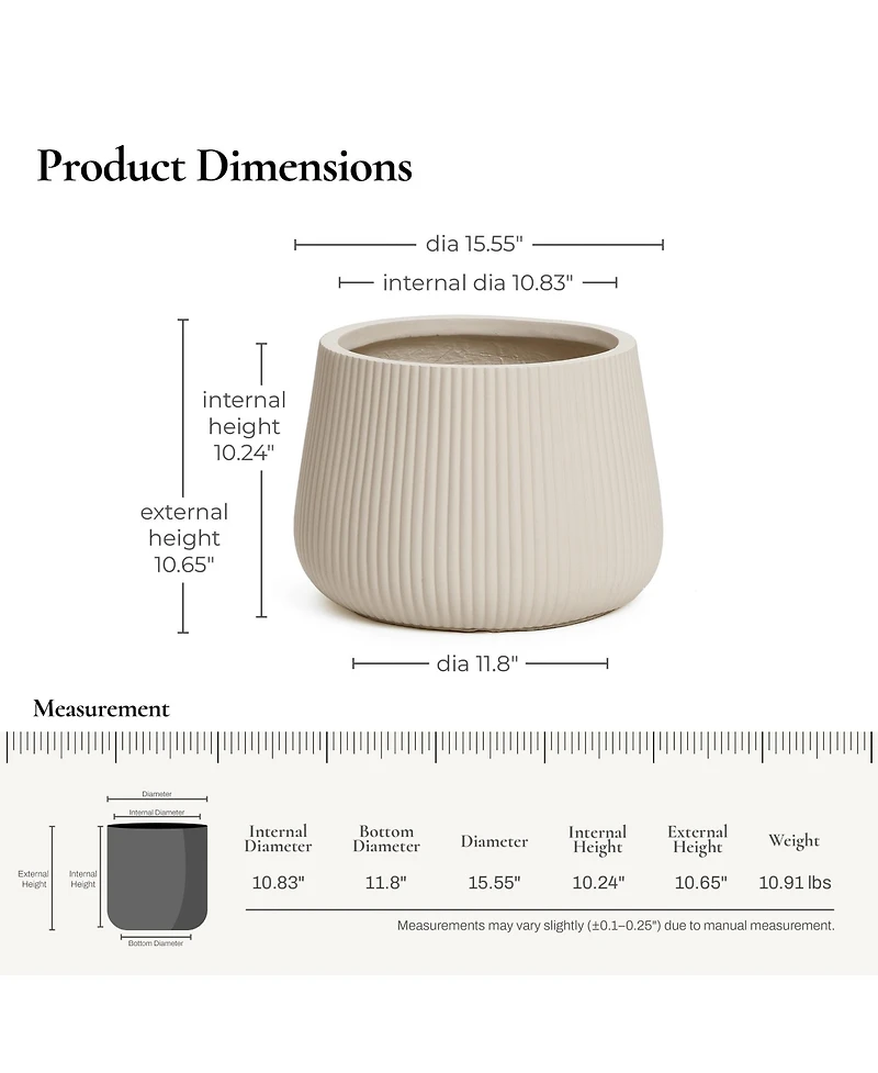 LuxenHome Off Ribbed 15.55-Inch Round Planter