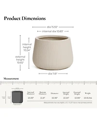 LuxenHome Off Ribbed 15.55-Inch Round Planter